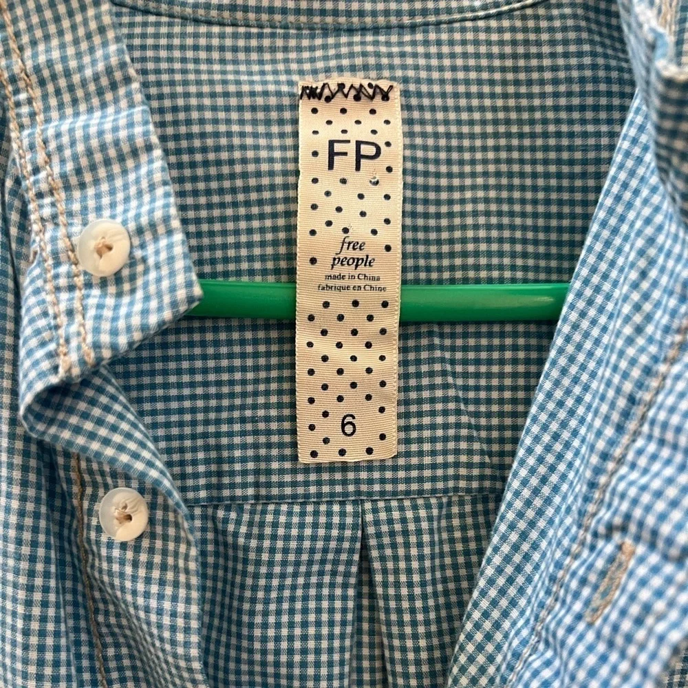 Free People long button down shirt dress blue gingham style size Large